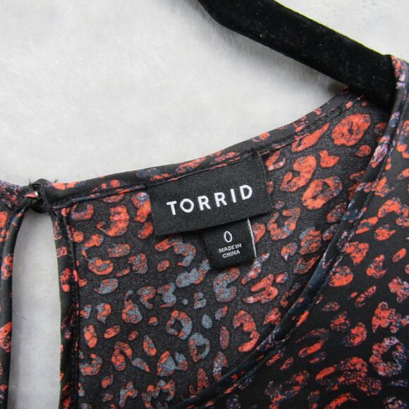Torrid Top Womens Sz 0 XL Satin Animal Print Blouse Black Multicolor Puff Sleeve - Picture 6 of 14